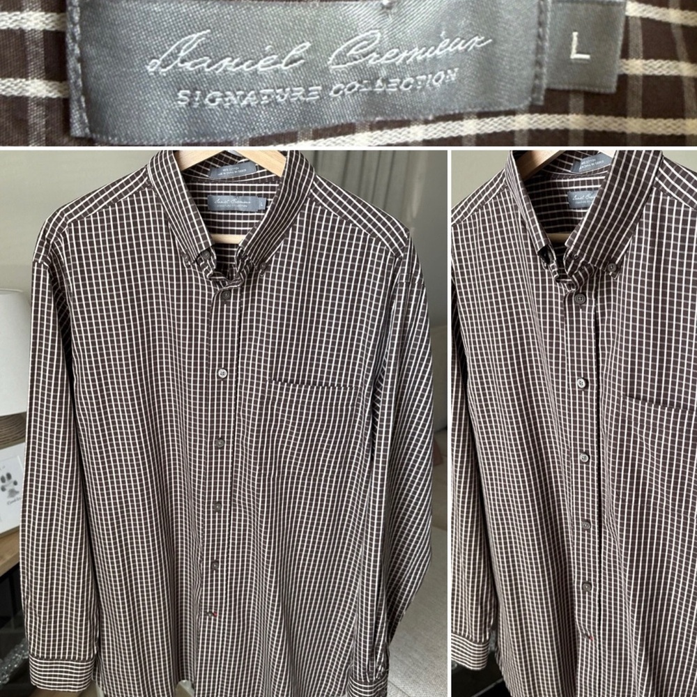Daniel Cremieux Men’s L/S Brown/white Plaid Button Up Size L